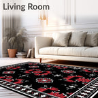 Bold Red Floral Black Ground Rug