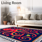Vibrant Red Octopus Starry Navy Rug