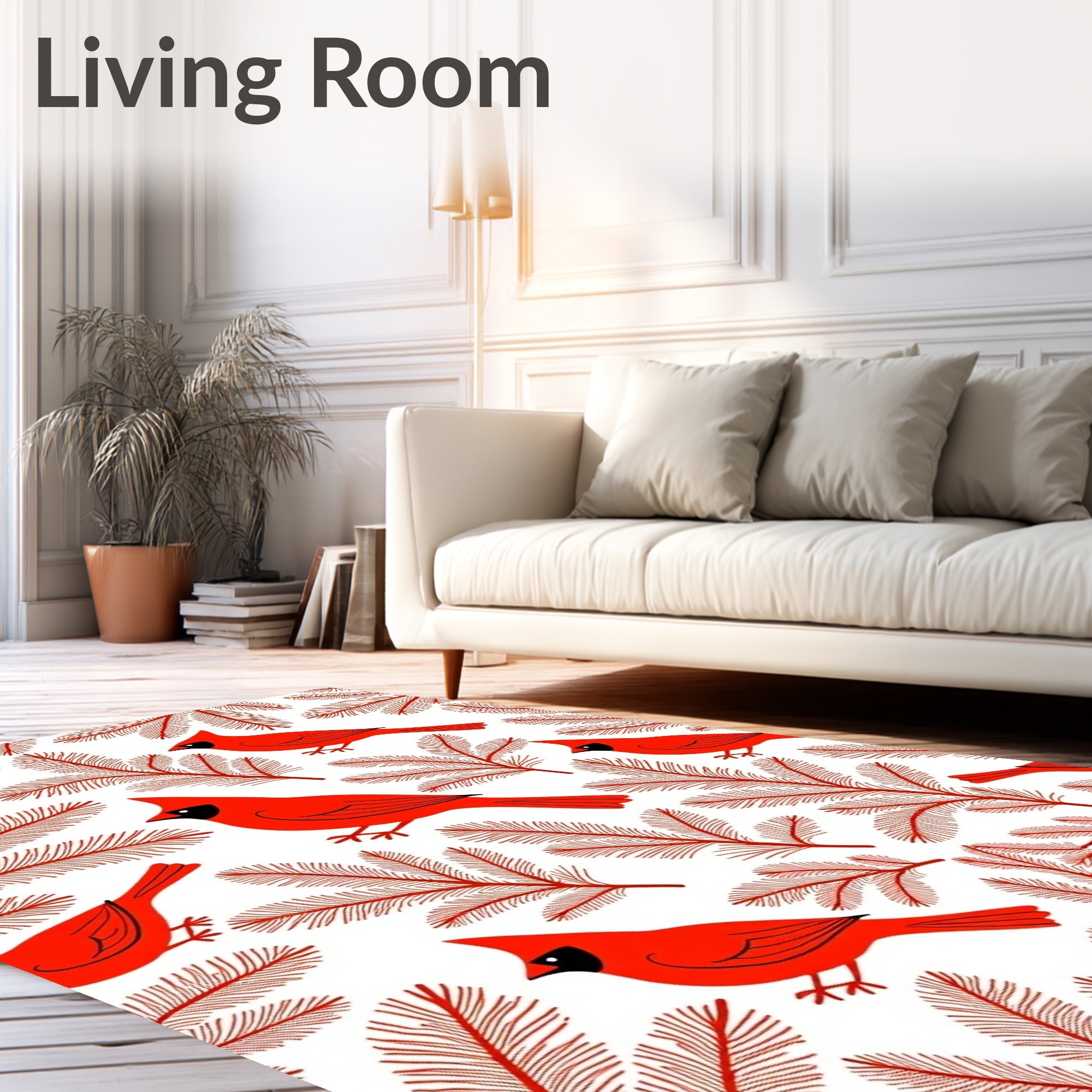 Vibrant Red Cardinal Evergreen Branch Rug