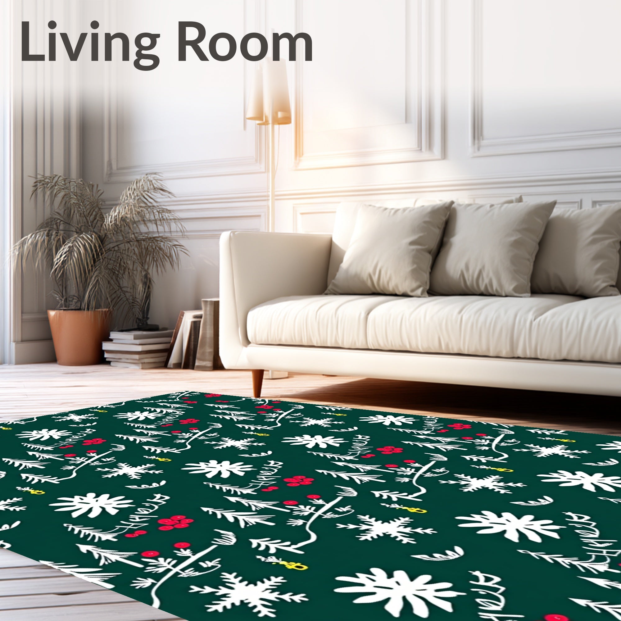 White Snowflake Pine Berry Garland Rug