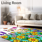Whimsical Orange Cat Butterflies Flowers Rug