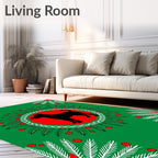 Green Red Black Dog Evergreen Wreath Rug