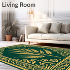 Emerald Golden Leaf Symmetry Border Rug