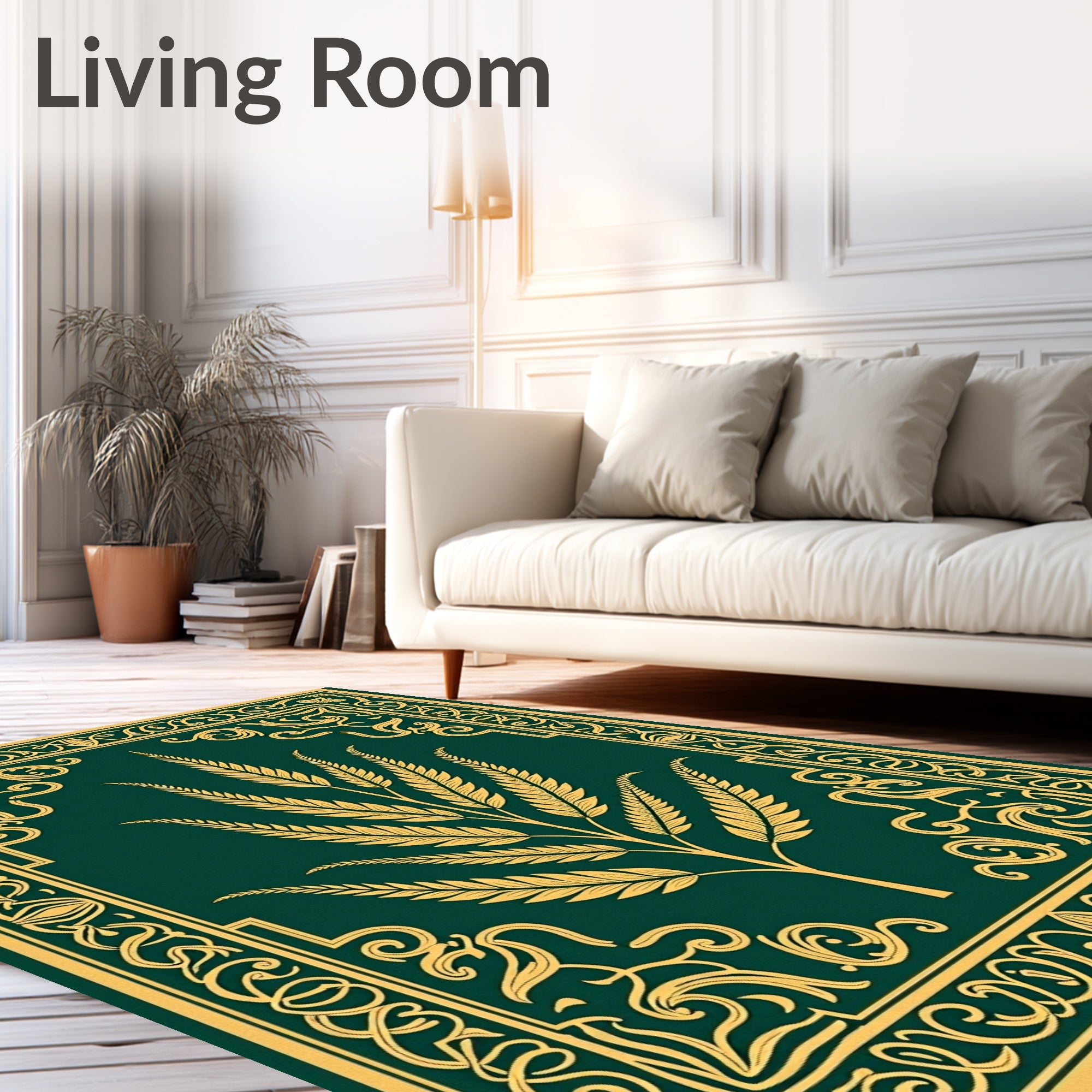 Emerald Golden Leaf Symmetry Border Rug