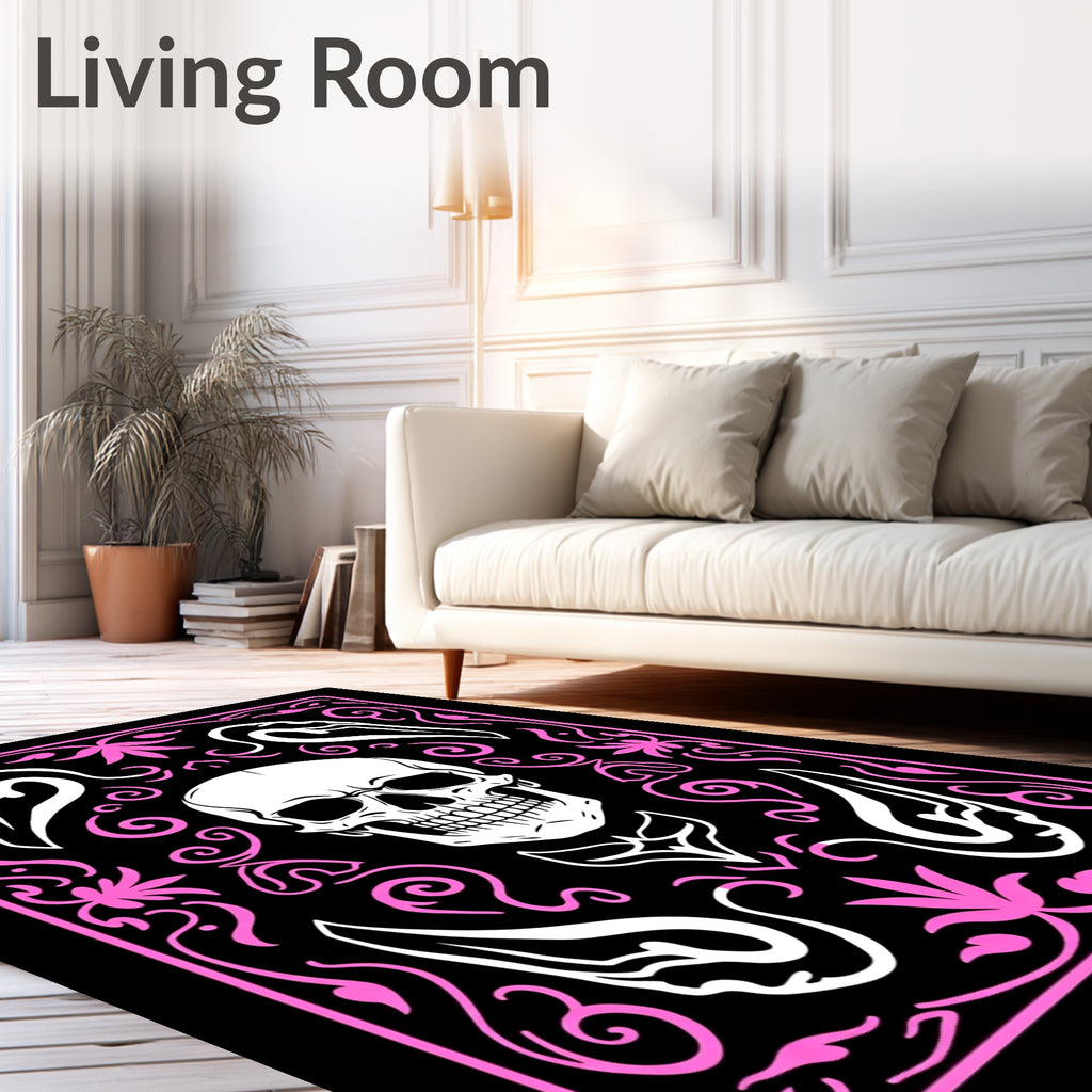 Pink Skull And Flamingo Art Rug
