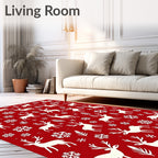 White Reindeer Snowflakes Festive Red Rug