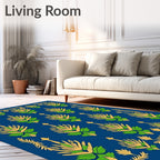 Royal Blue Green Golden Floral Arrangement Rug