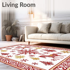 Red Horses Snowflakes Gold Pine Trees Rug