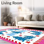Blue Evergreen Forest with Red Accents Rug