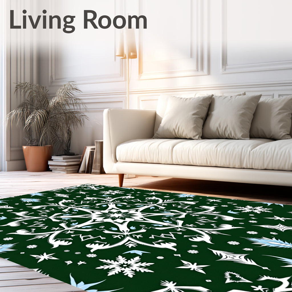 Green Winter Snowflake Mandala Rug
