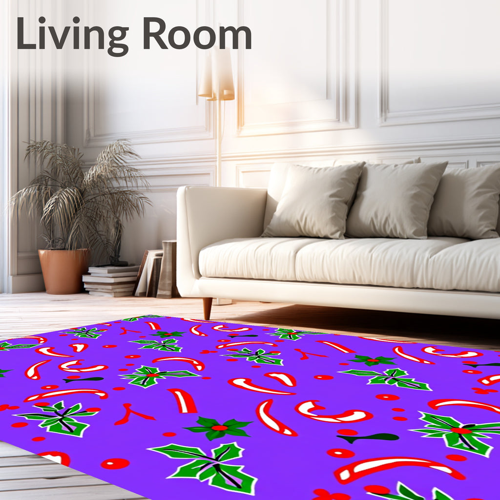 Festive Holly Candy Cane Red Accents Rug