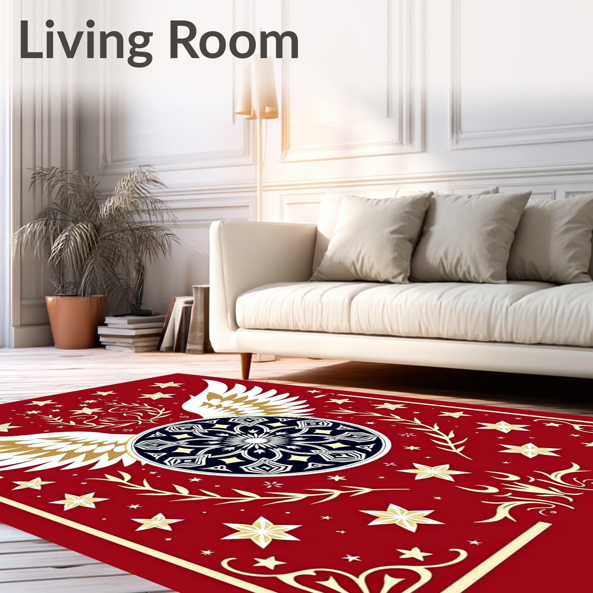Crimson Celestial Winged Medallion Rug