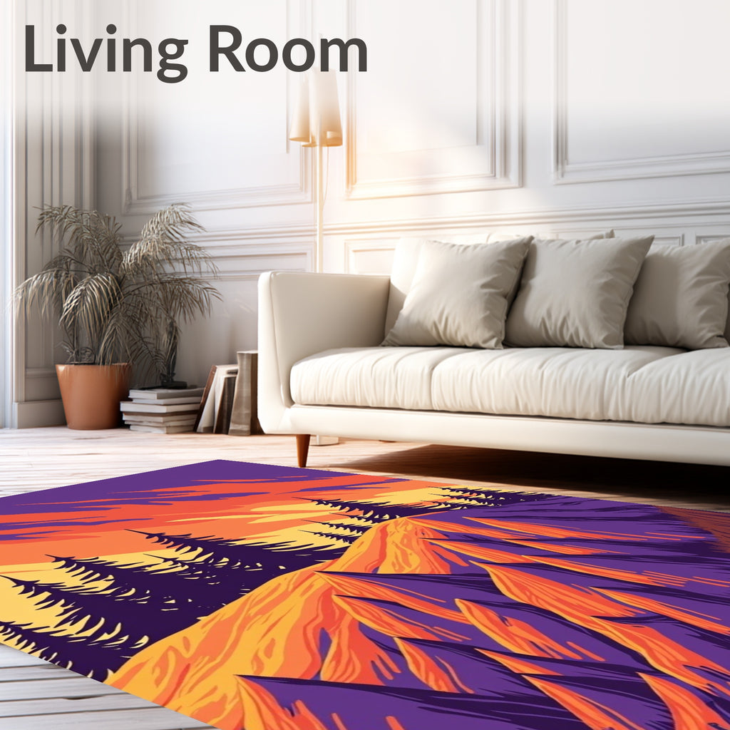 Sunset Peaks Forest Illustration Rug
