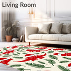 Red Dinosaur Christmas Santa Hats Ferns Rug