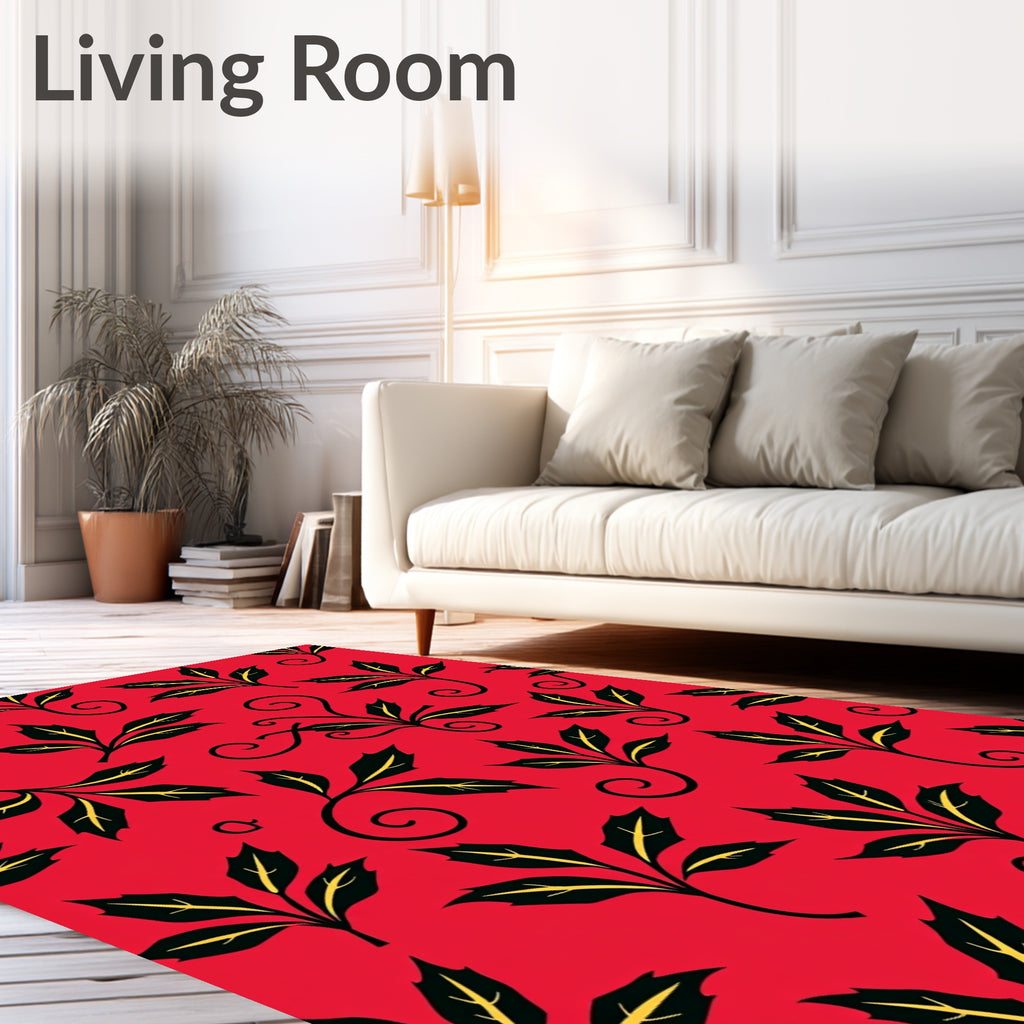 Bold Red Holly Leaf Vine Rug