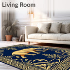 Golden Elephant Navy Blue Border Rug