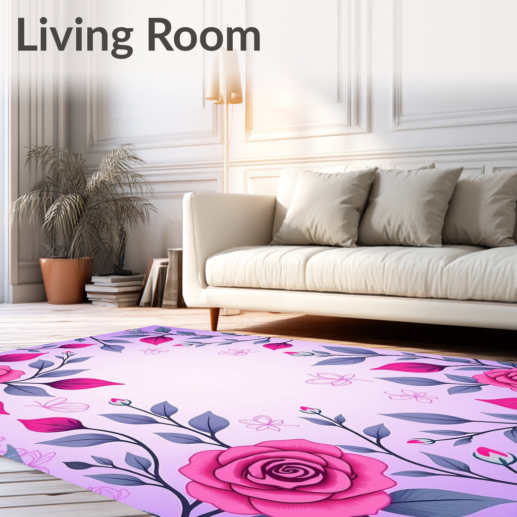 Pink Rose Floral Branches Butterflies Rug