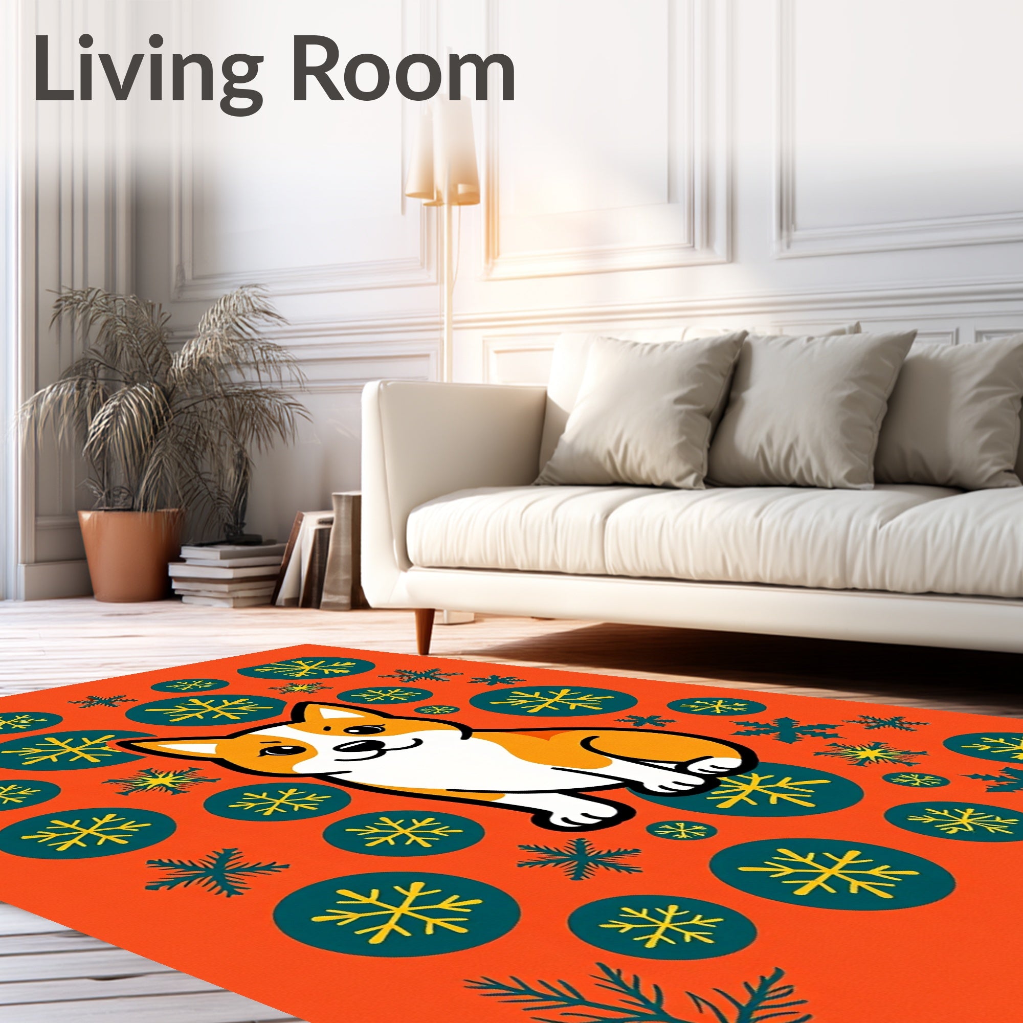 Orange Corgi Snowflake Medley Rug