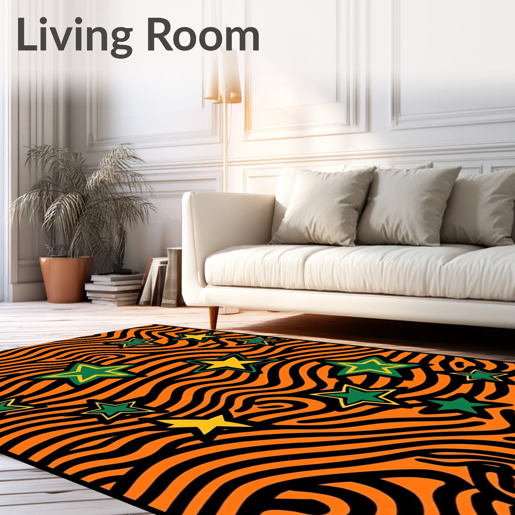 Orange Black Wavy Stars Rug