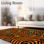 Orange Black Wavy Stars Rug
