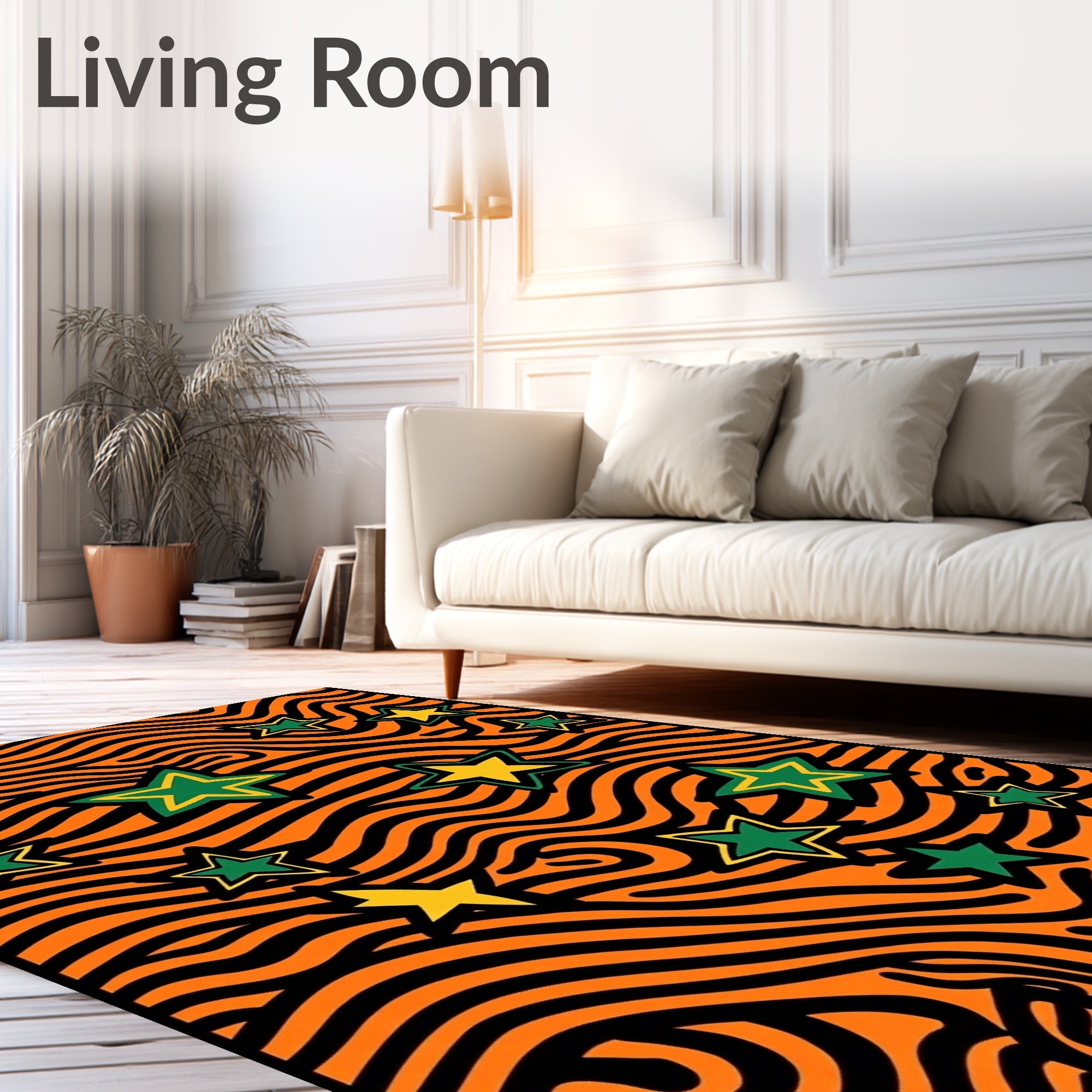 Orange Black Wavy Stars Rug