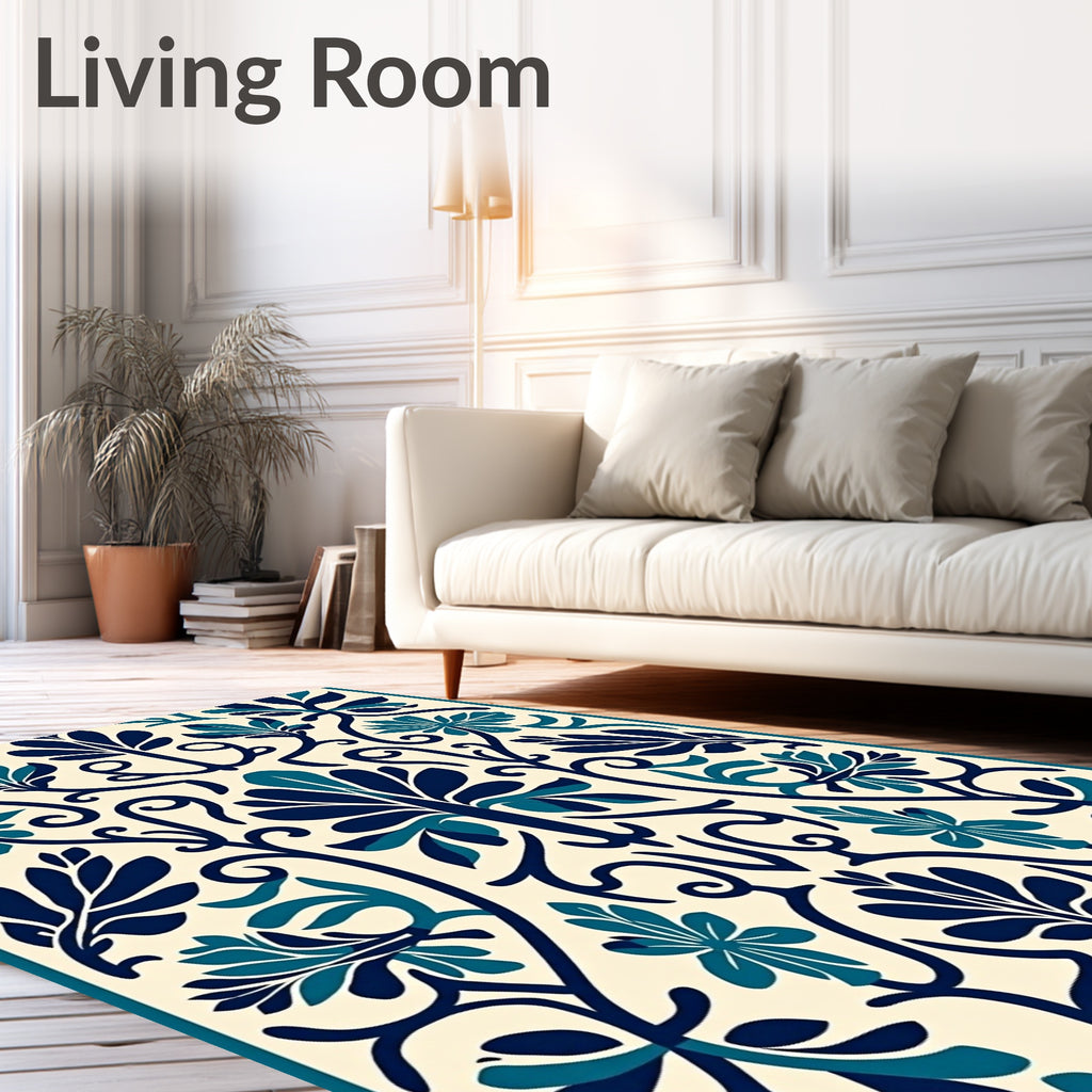 Naval Blue Leafy Vine Medallion Rug