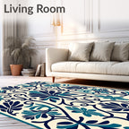 Naval Blue Leafy Vine Medallion Rug