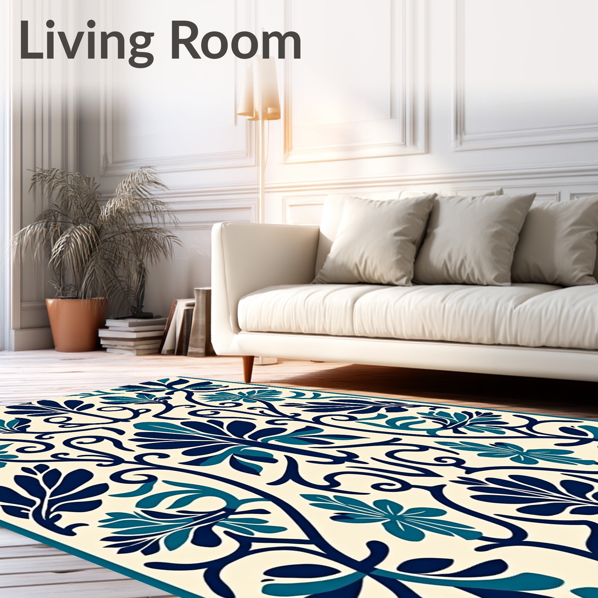Naval Blue Leafy Vine Medallion Rug