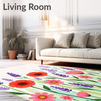Vibrant Poppy Lavender Meadow Bloom Rug