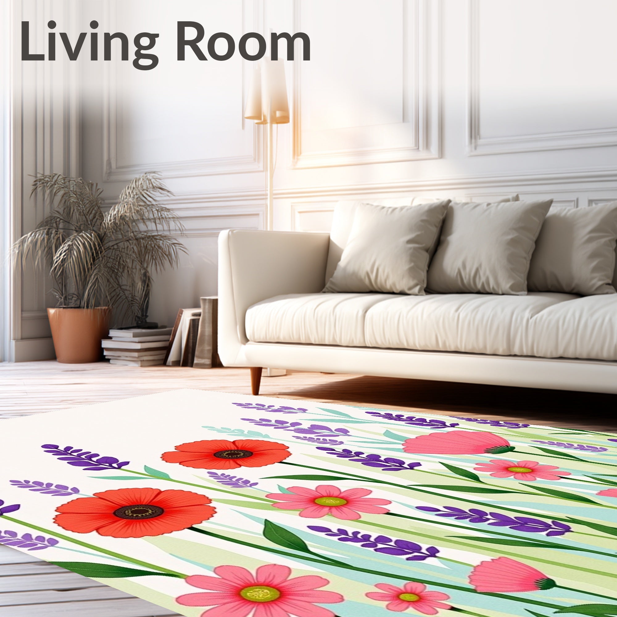 Vibrant Poppy Lavender Meadow Bloom Rug