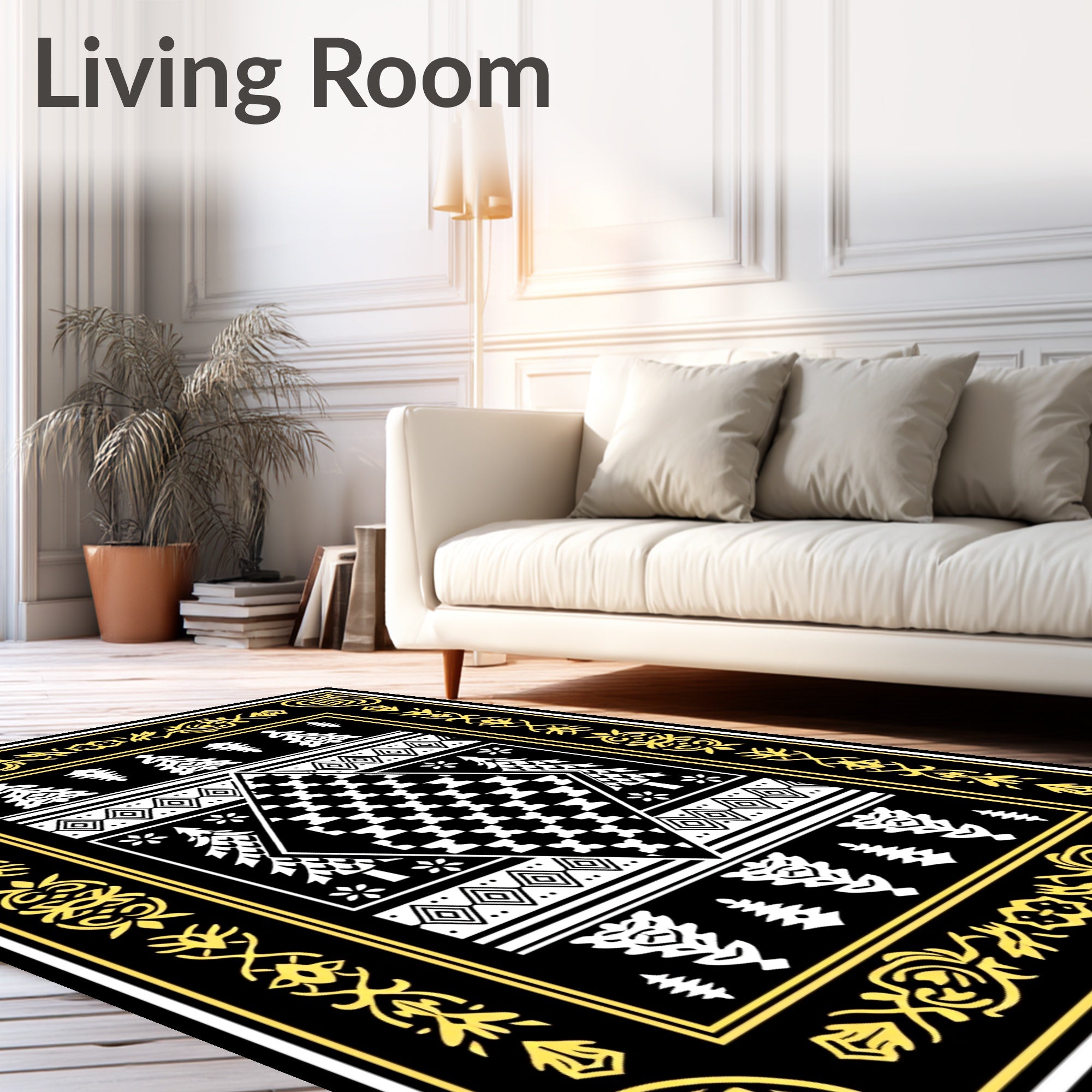 Black Yellow Geometric Pine Forest Rug
