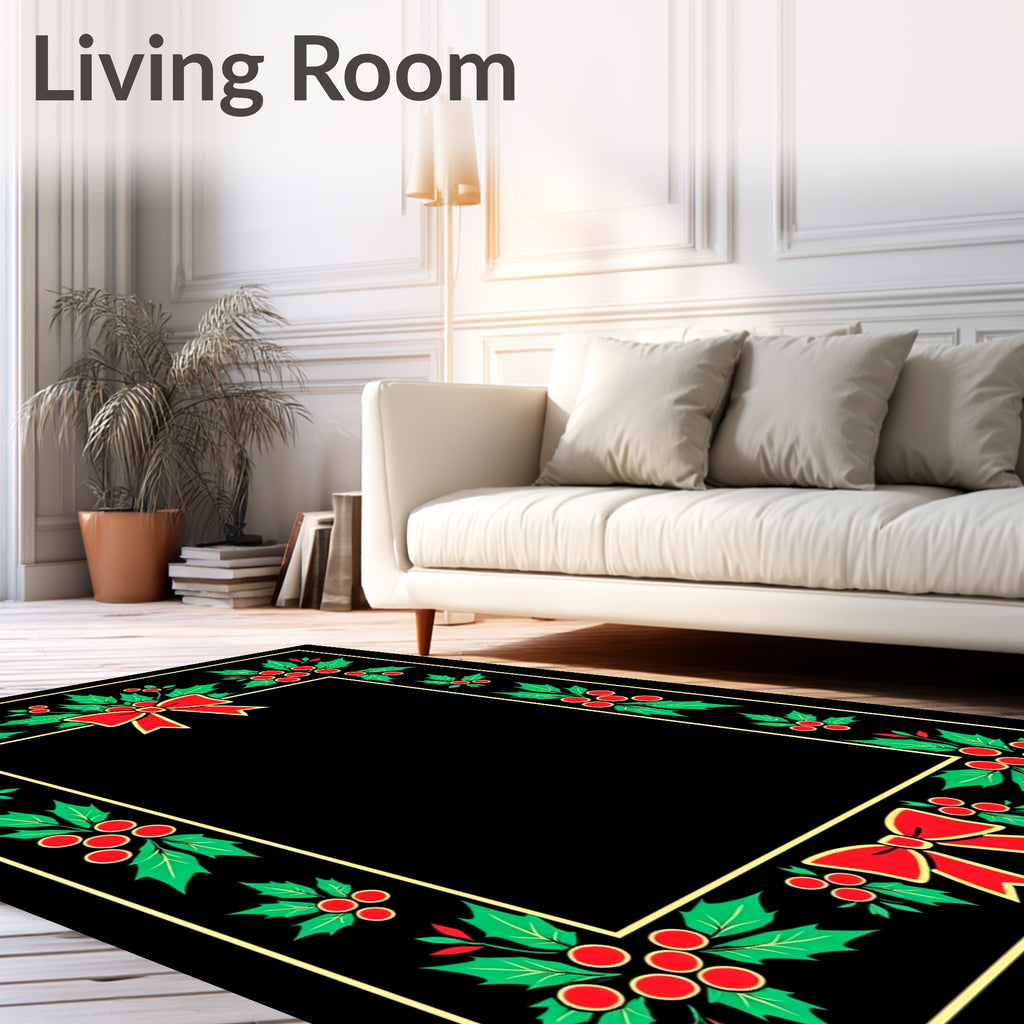Festive Holly and Red Bow Rug