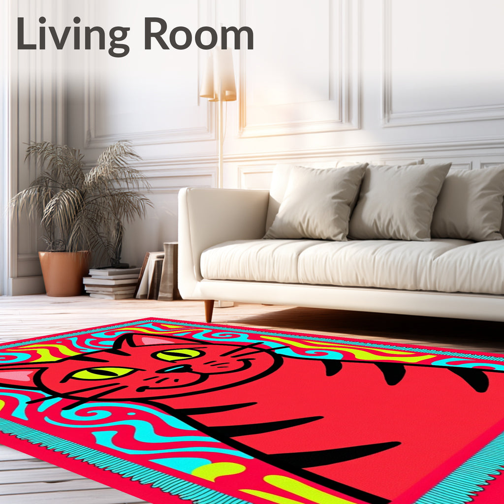 Trippy Red Cat Swirls Rug