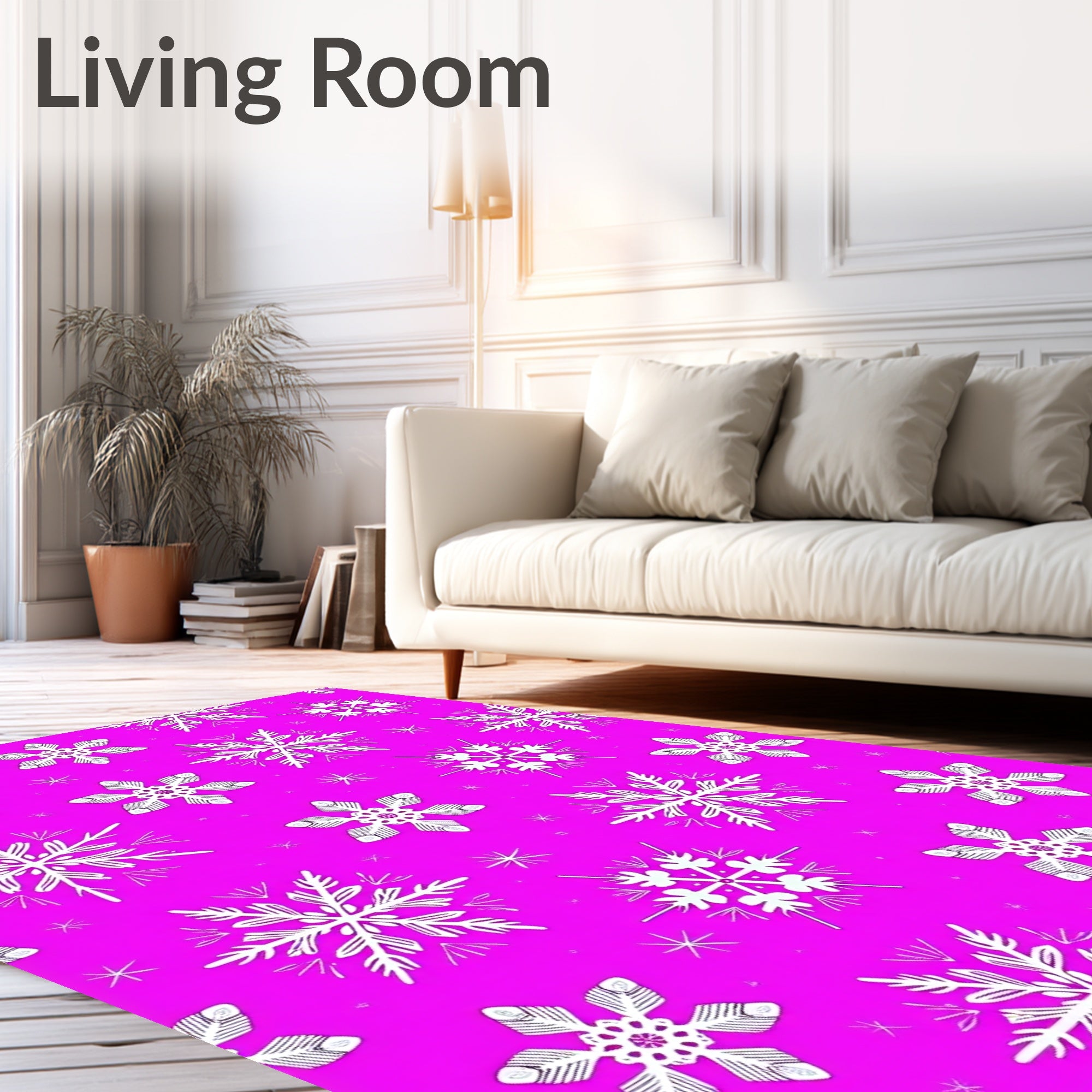 Vibrant Pink Snowflake Cluster Pattern Rug