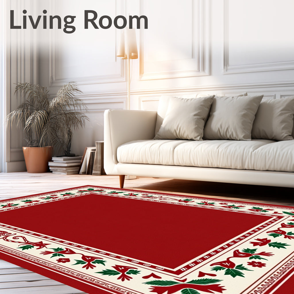 Festive Red Holly Berry Border Rug