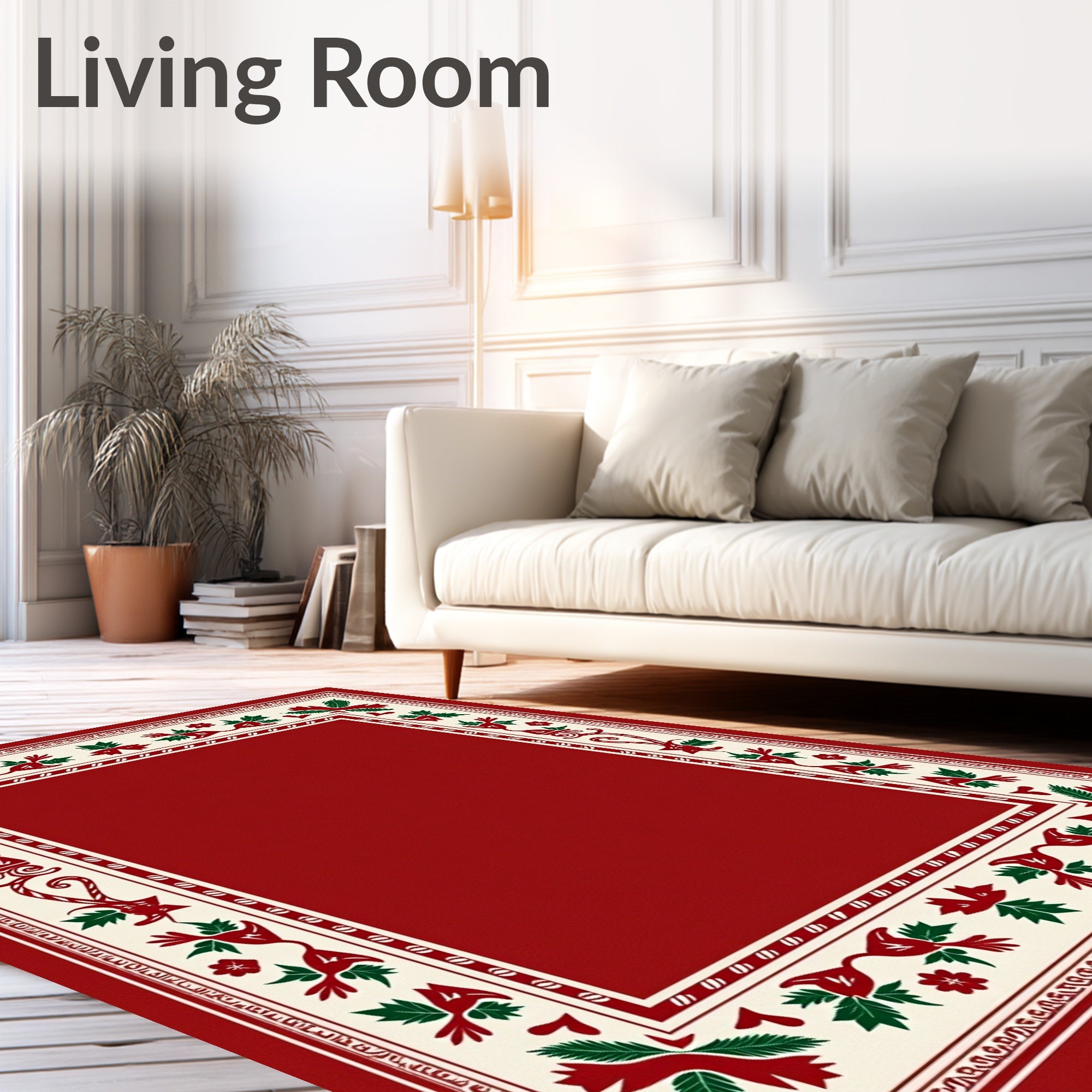 Festive Red Holly Berry Border Rug