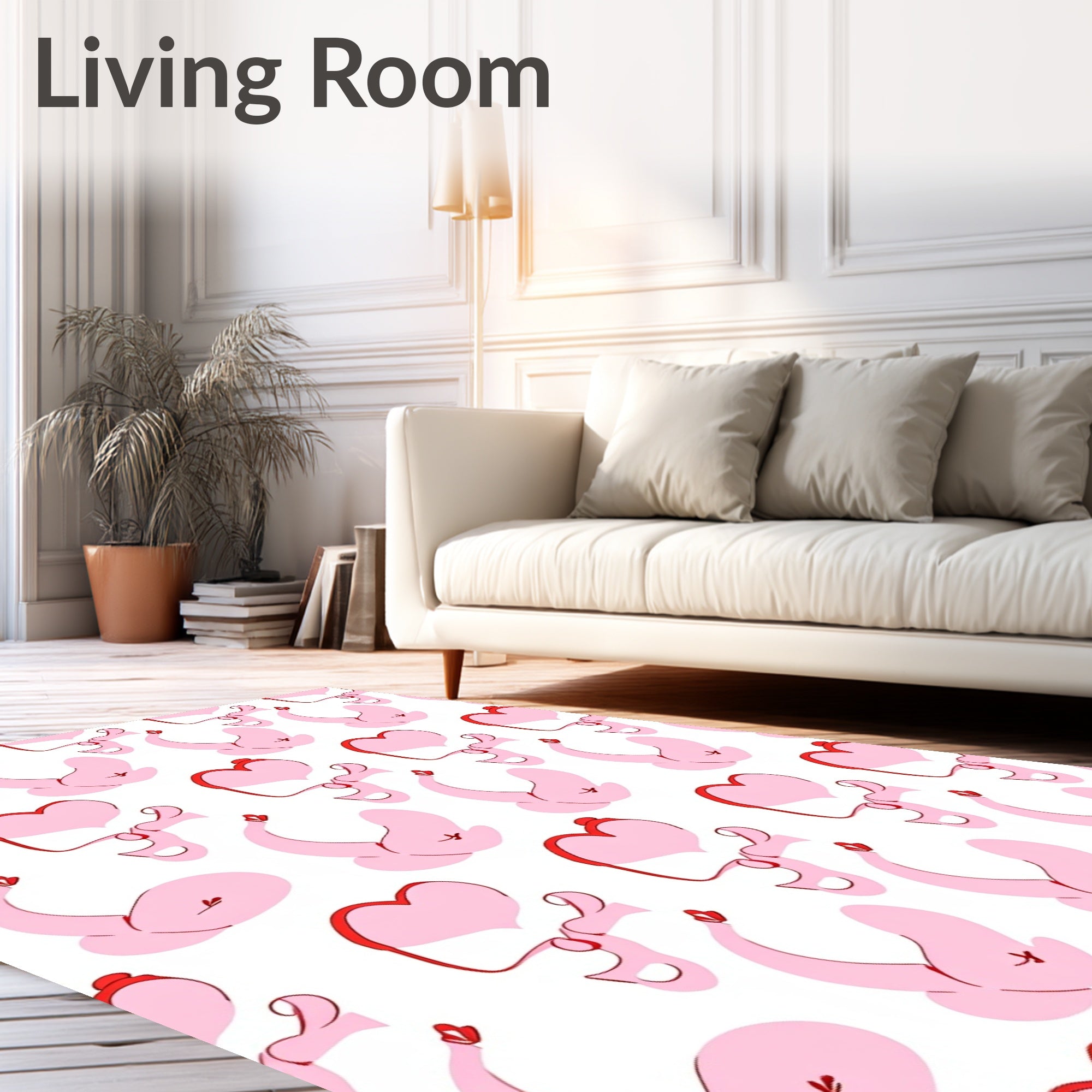 Pink Heart Swan Swirl Repeat Rug