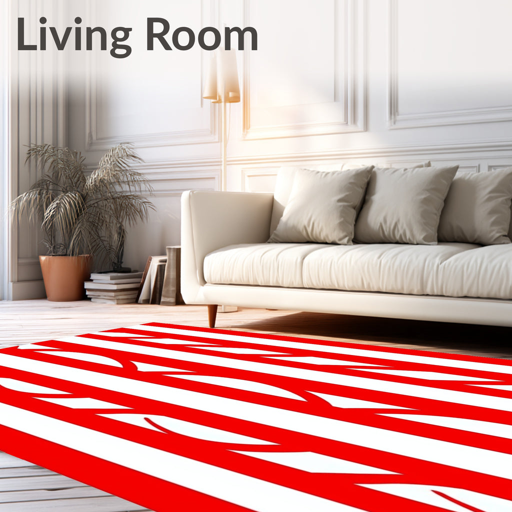 Bold Red White Interlocking Stripe Rug