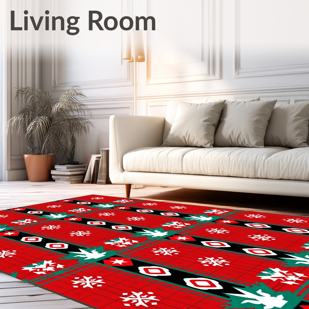 Red White Black Green Plaid Snowflakes Rug