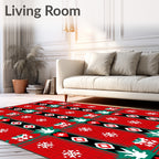 Red White Black Green Plaid Snowflakes Rug