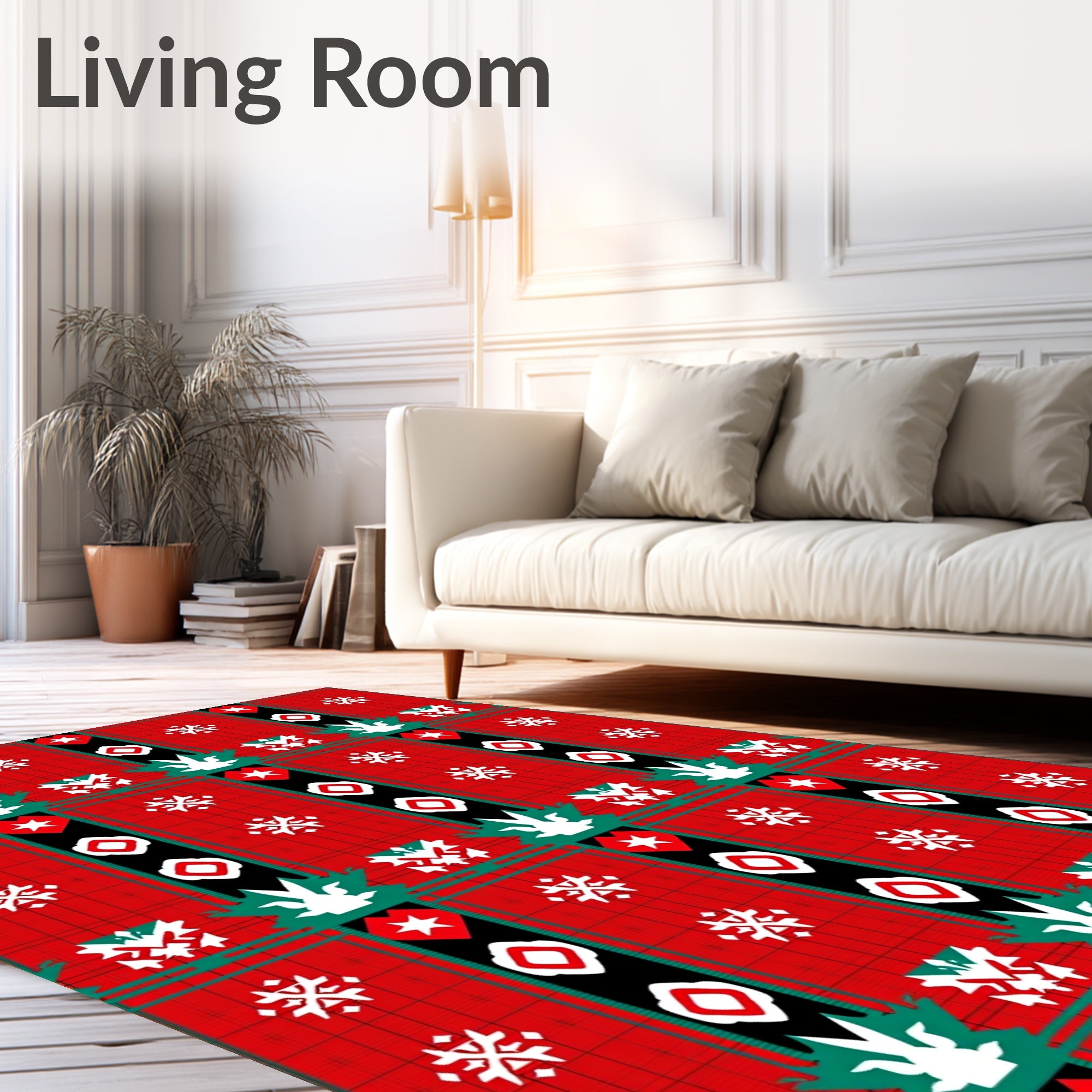 Red White Black Green Plaid Snowflakes Rug
