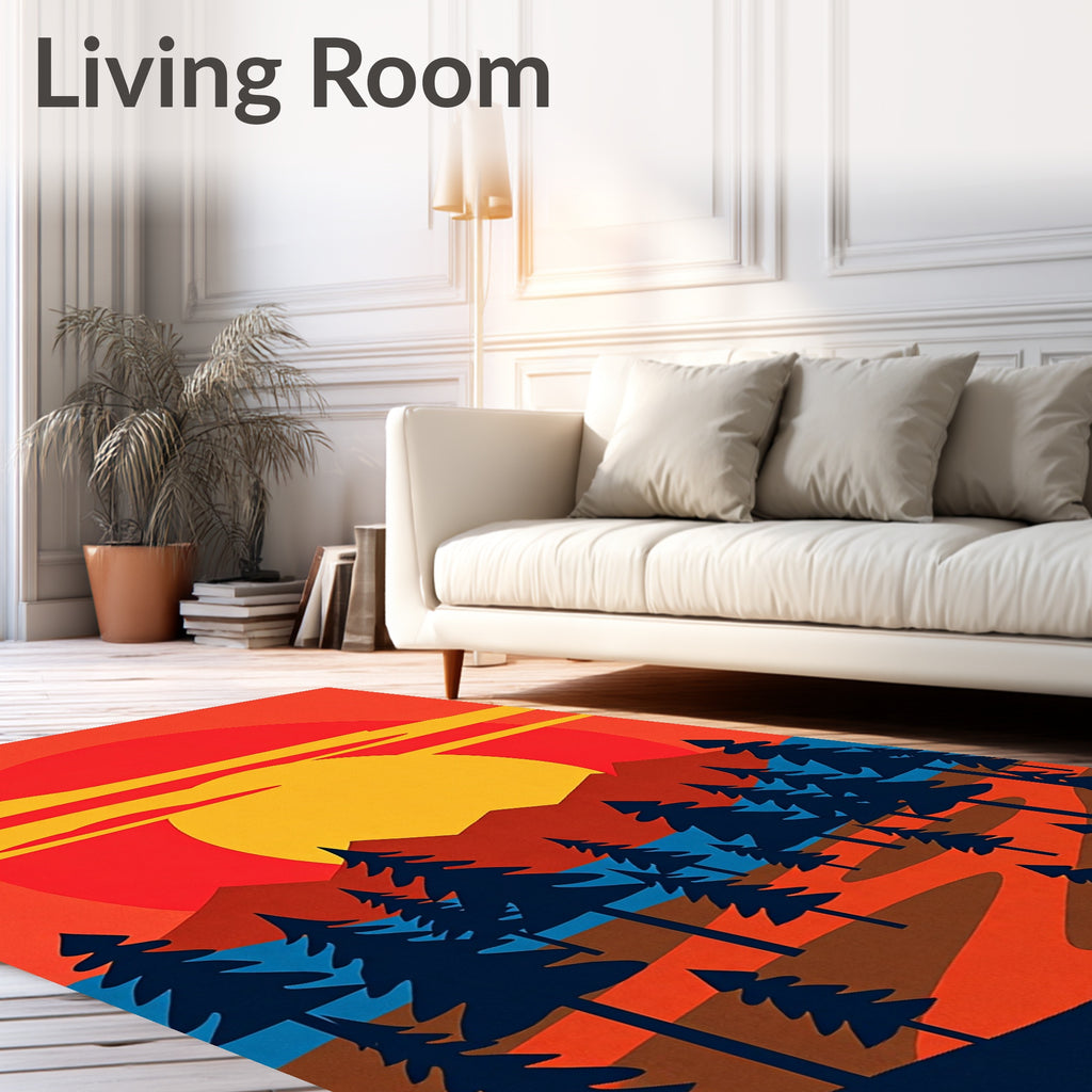 Crimson Sunset Forest Landscape Rug