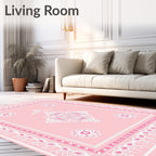 Sweet Pink Floral Medallion Border Rug