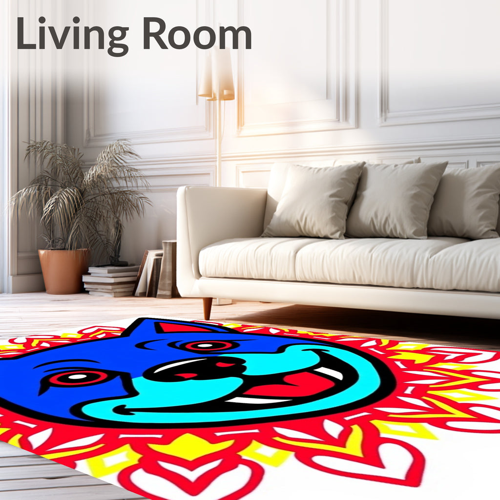 Bold Blue Dog Mandala Radiant Design Rug