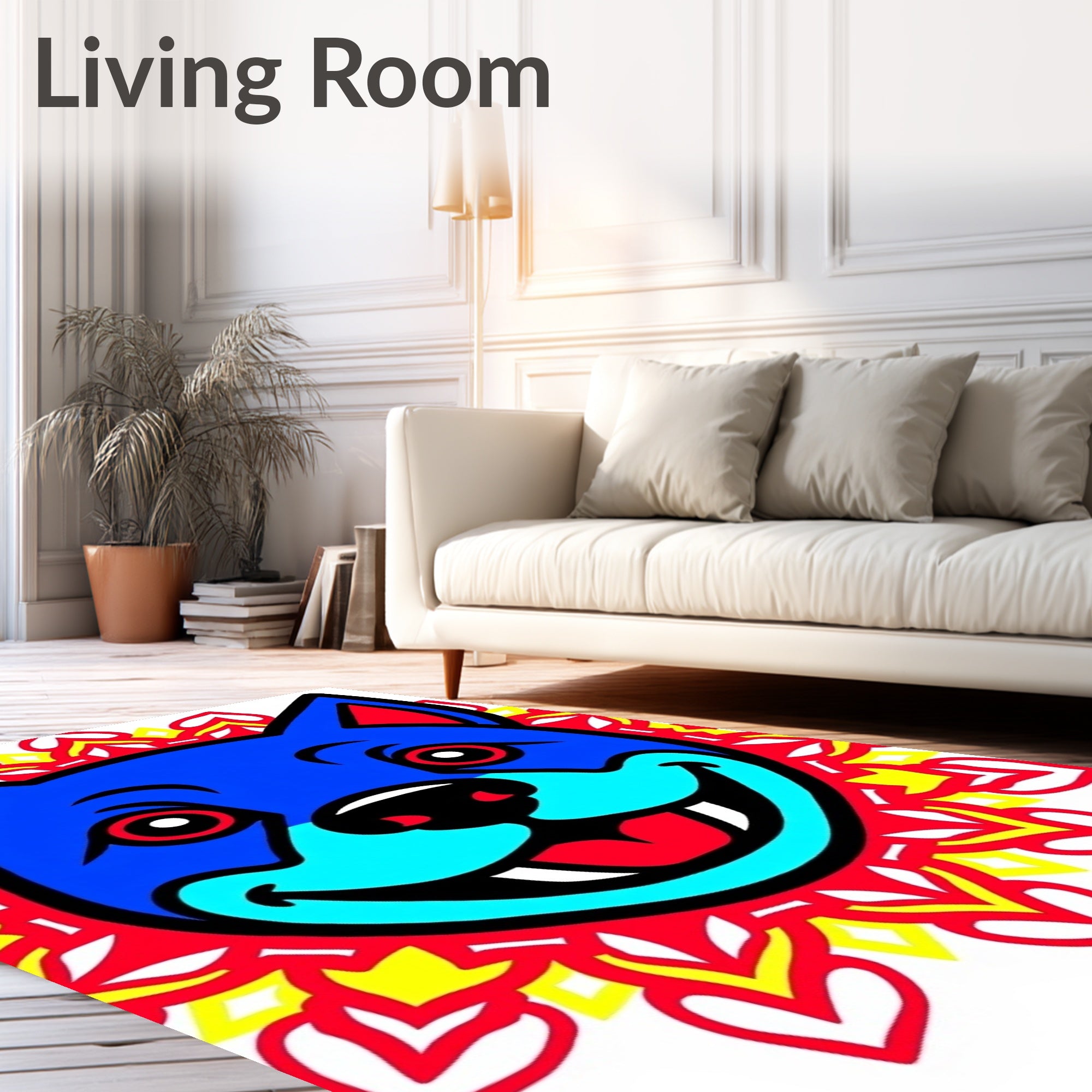 Bold Blue Dog Mandala Radiant Design Rug