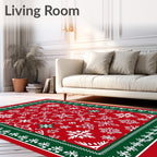 Red White Green Snowflake Border Rug