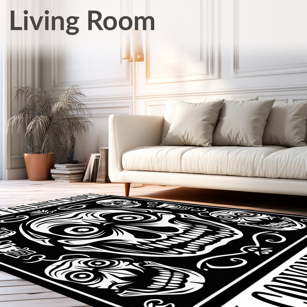 Gothic Black White Skull Collage Rug