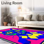 Vibrant Electric Blue Cat Face Rug
