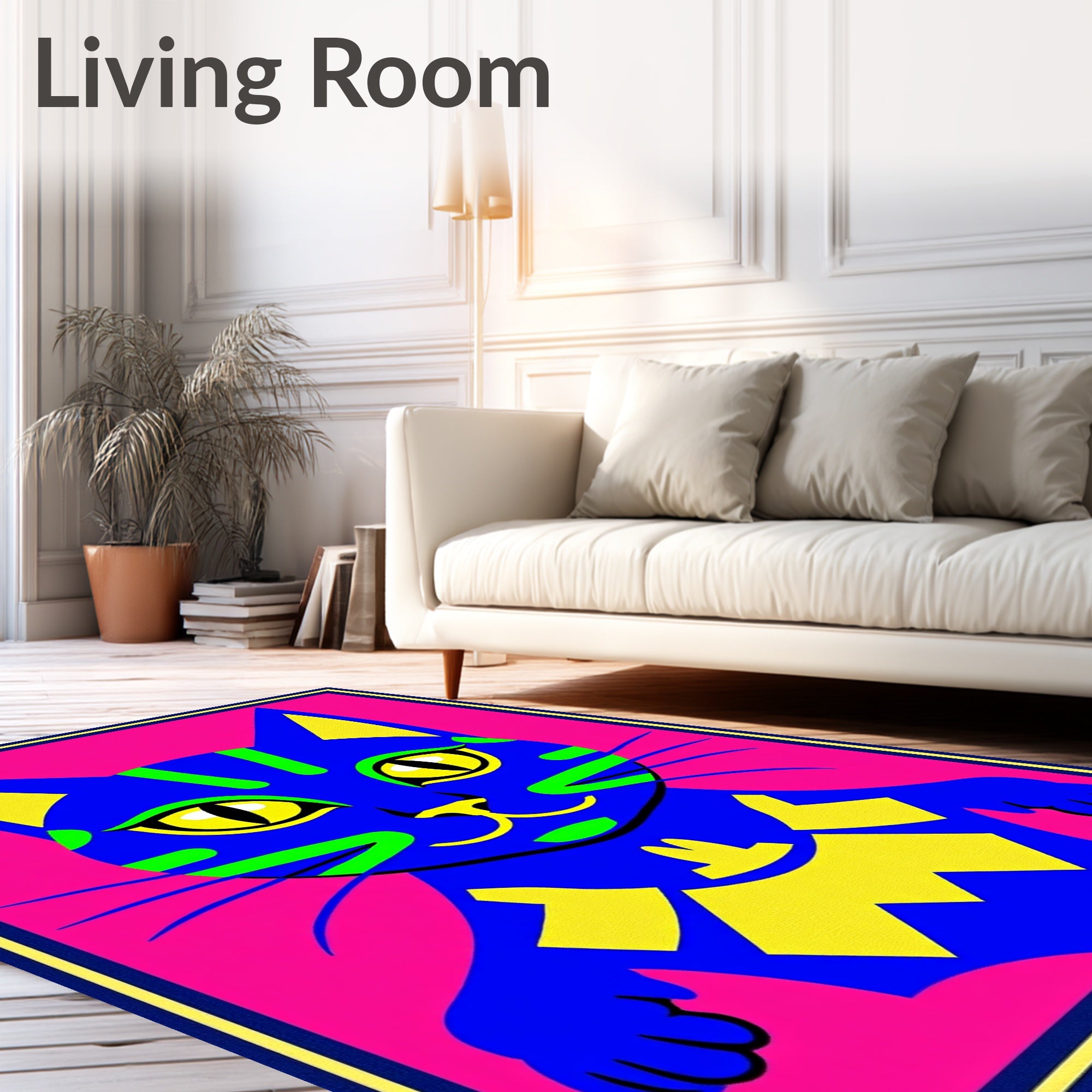 Vibrant Electric Blue Cat Face Rug