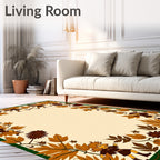 Autumn Children Leaf Pinecone Border Rug